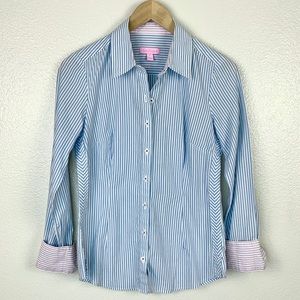 Lilly Pulitzer 2 Button Up Pink White Striped